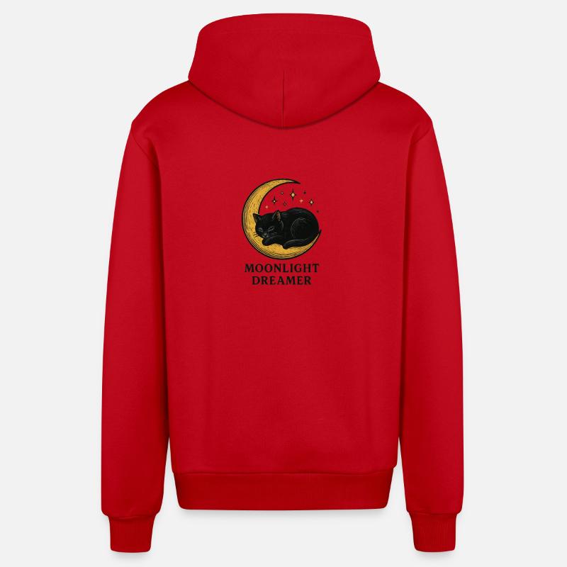 Chat Rêveur au Clair de Lune - Veste à capuche bio décontractée fabriquée en UE - rouge