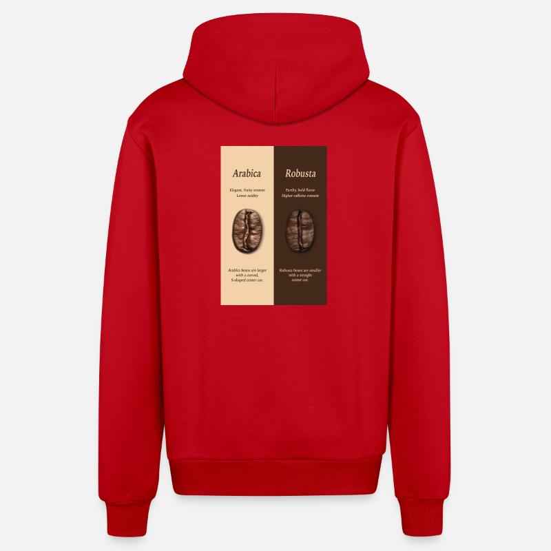 Arabica vs Robusta Coffee Guide Poster - Organic Relaxed Hooded Jacket Made in EU - red