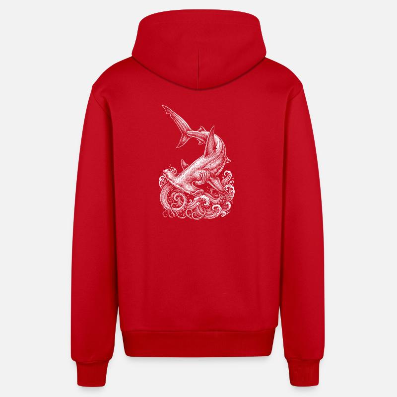Conception du requin-marteau - Veste à capuche bio décontractée fabriquée en UE - rouge