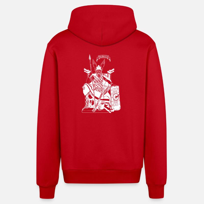 Odin sur le trône blanc - Veste à capuche bio décontractée fabriquée en UE - rouge