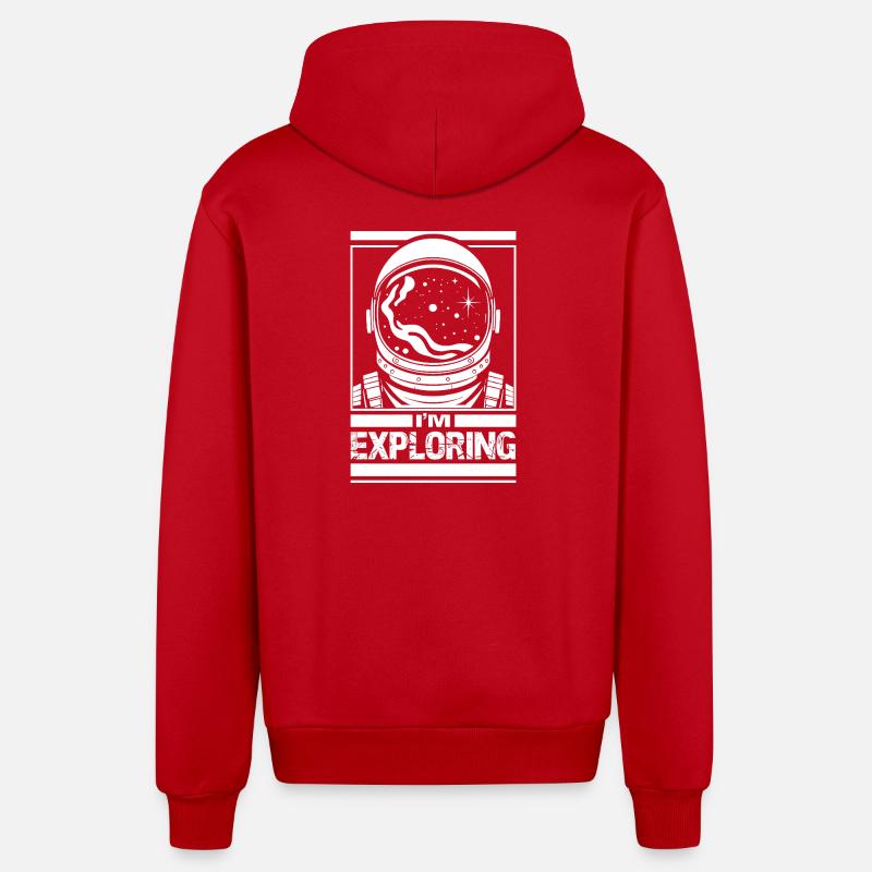 I'm Exploring - Organic Relaxed Hooded Jacket Made in EU - red
