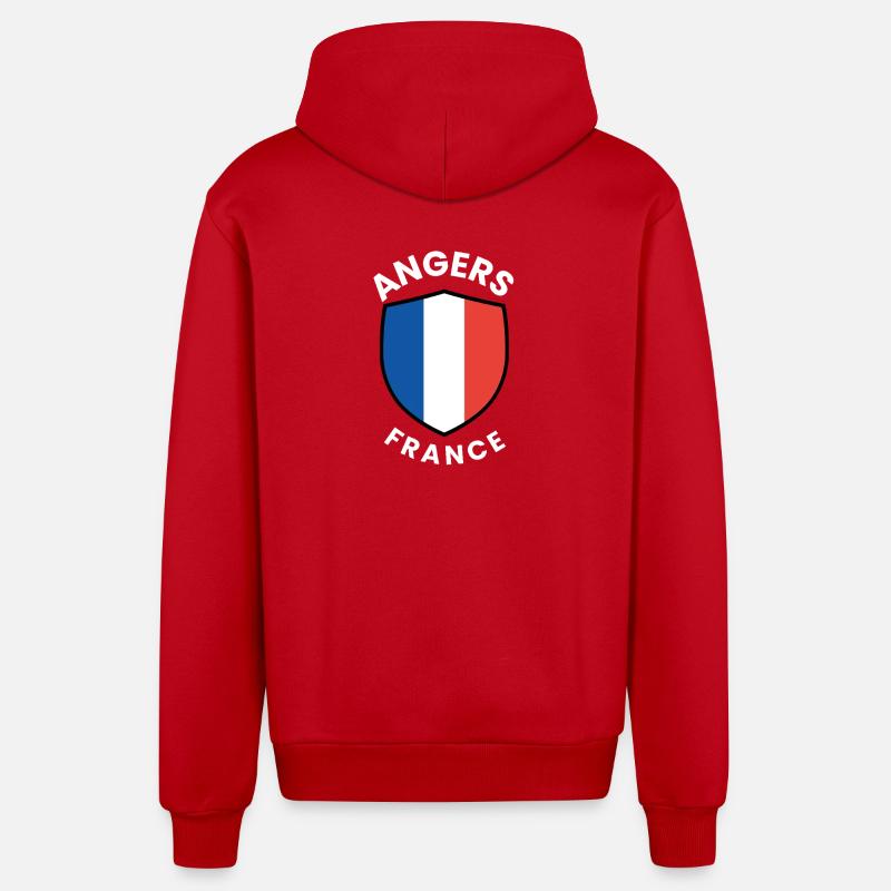 Angers France Shield Emblem - Organic Relaxed Hooded Jacket Made in EU - red
