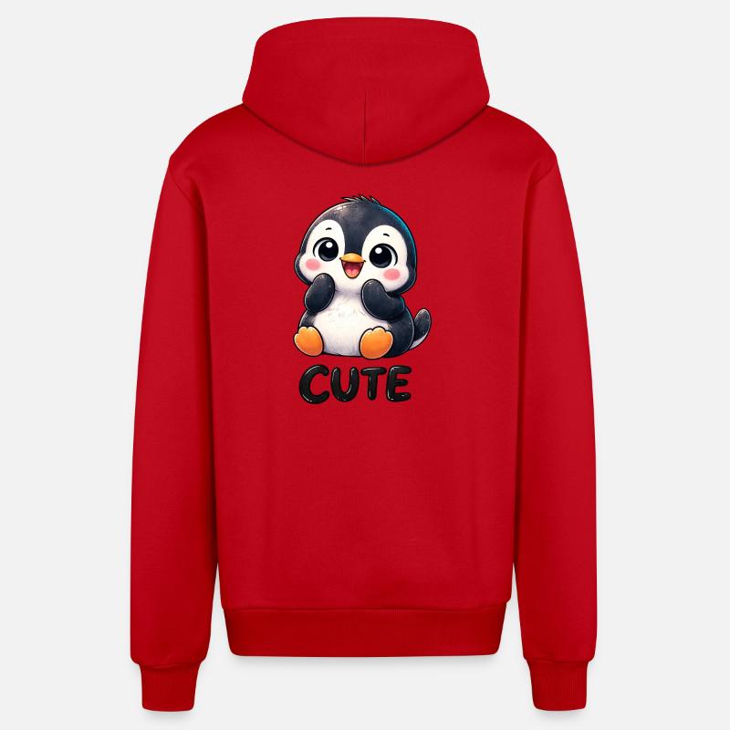 Pingouin chibi mignon timide timide mignon - Veste à capuche bio décontractée fabriquée en UE - rouge