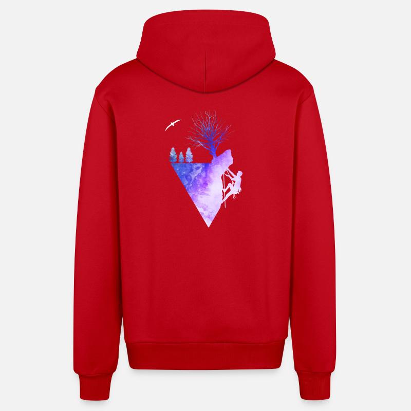 Silhouette aquarelle nature de l’escalade - Veste à capuche bio décontractée fabriquée en UE - rouge