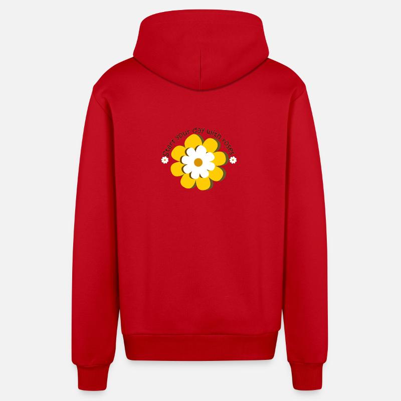 Flower Day - Organic Relaxed Hooded Jacket Made in EU - red