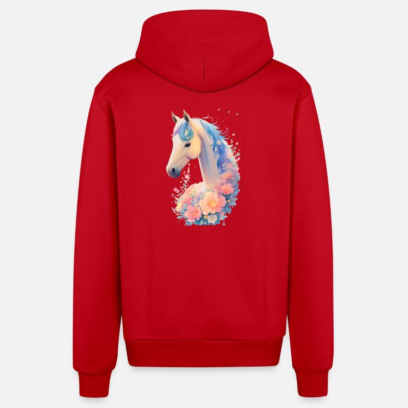 Cheval fleur - Veste à capuche bio décontractée fabriquée en UE - rouge