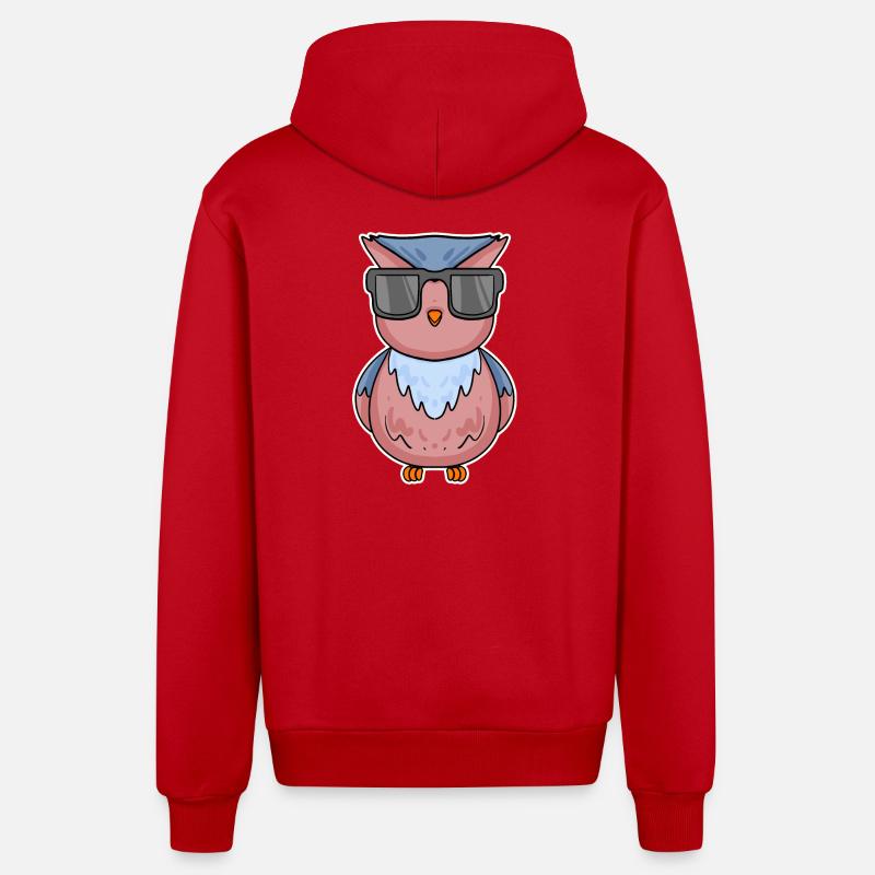 Eule mit Brille - Organic Relaxed Kapuzenjacke Made in EU - Rot