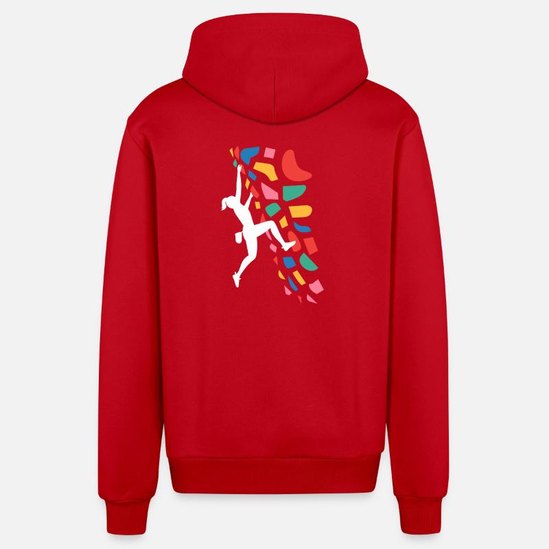 Boulder-Kletterer Bunte Griffe - Organic Relaxed Kapuzenjacke Made in EU - Rot
