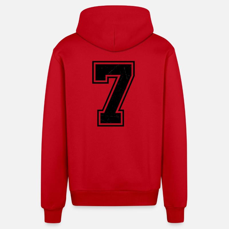 Chiffre Grunge Seven avec texture rayée - Veste à capuche bio décontractée fabriquée en UE - rouge