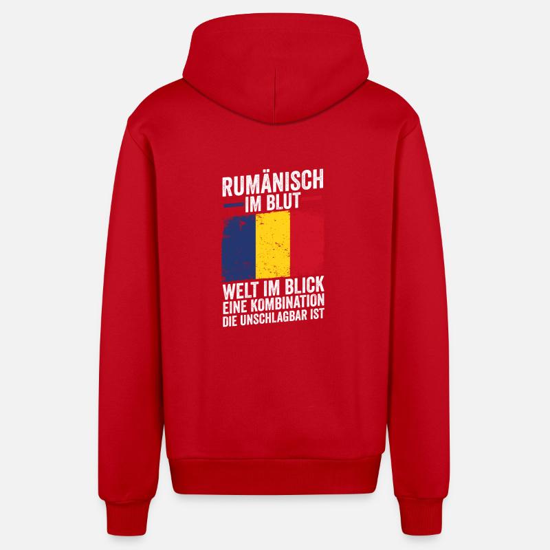 Roumain Roumanie Roumanie - Veste à capuche bio décontractée fabriquée en UE - rouge