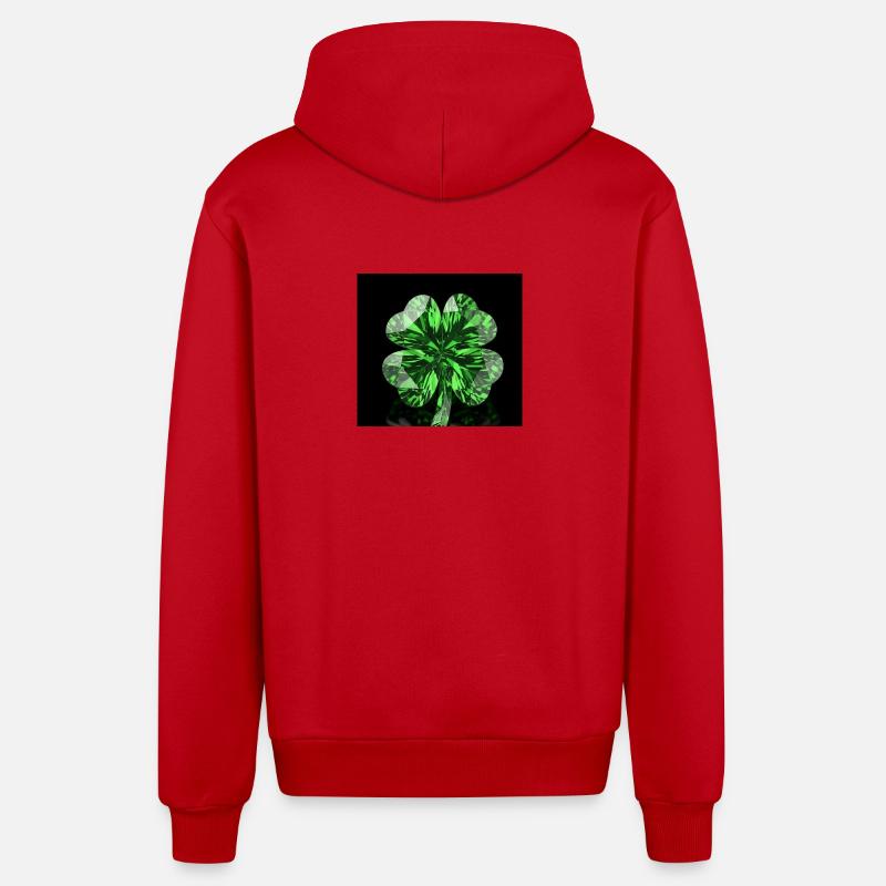 Vert trèfle - Veste à capuche bio décontractée fabriquée en UE - rouge