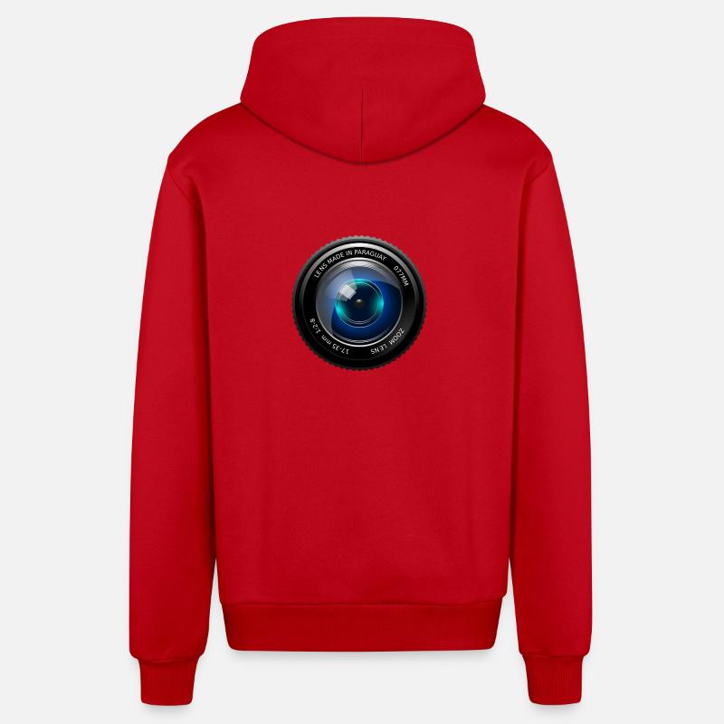 objectif de la caméra - Veste à capuche bio décontractée fabriquée en UE - rouge