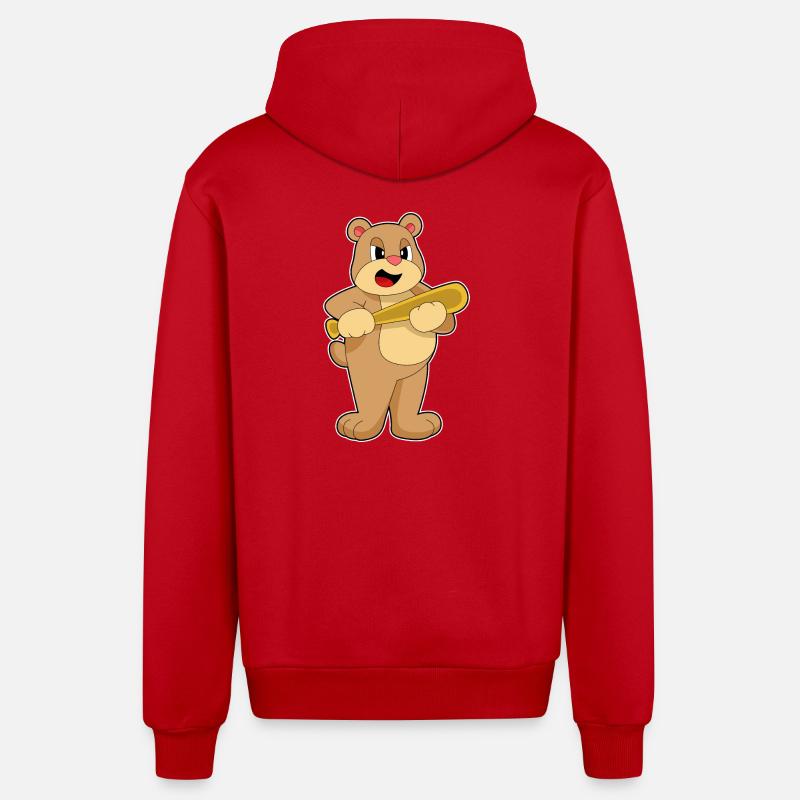 Batte de baseball Bear - Veste à capuche bio décontractée fabriquée en UE - rouge