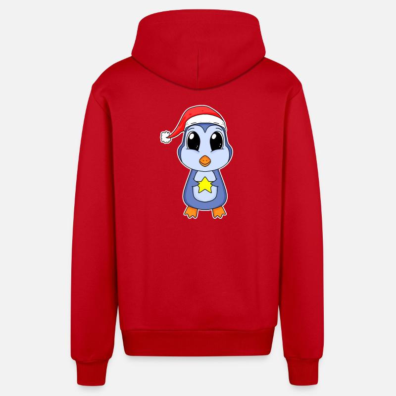 Pingouin Noël - Veste à capuche bio décontractée fabriquée en UE - rouge