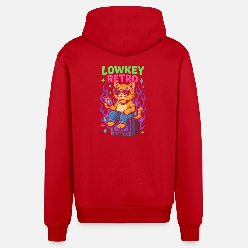 Lowkey Retro Cat Vibes TV 90's - Veste à capuche bio décontractée fabriquée en UE - rouge