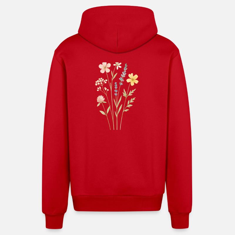 Prairie aquarelle de fleurs sauvages - Veste à capuche bio décontractée fabriquée en UE - rouge