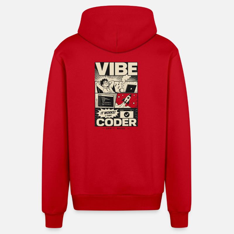 Vibe Coder Programmer Humor - Organic Relaxed Hooded Jacket Made in EU - red
