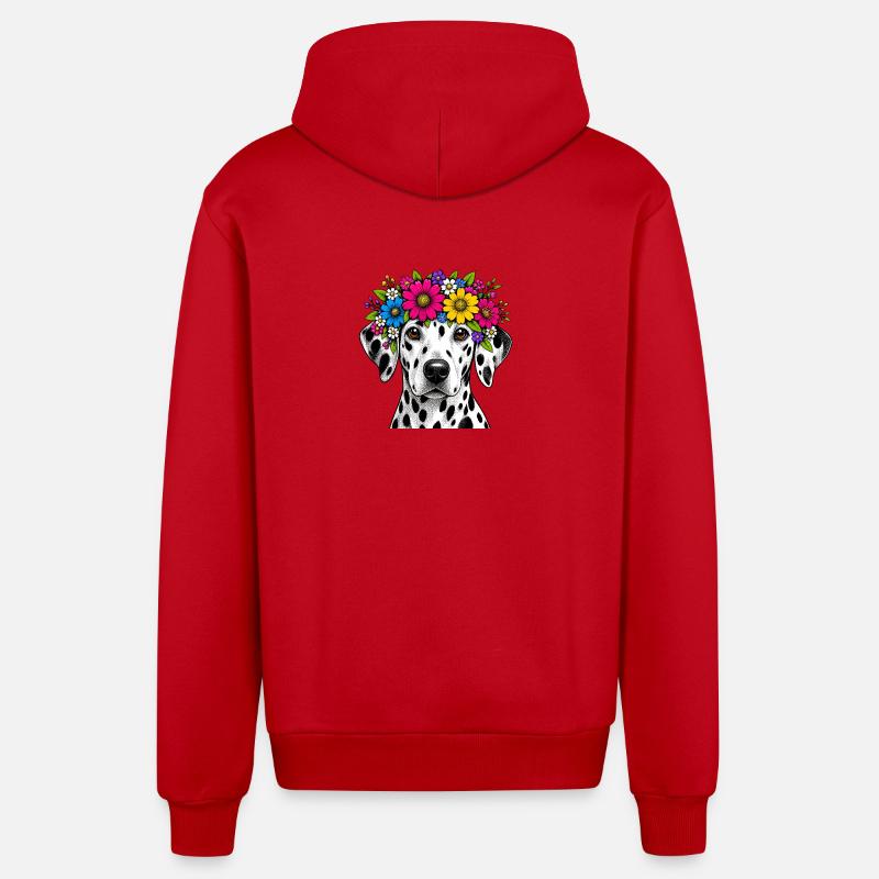 Dalmatien avec une couronne de fleurs - Veste à capuche bio décontractée fabriquée en UE - rouge