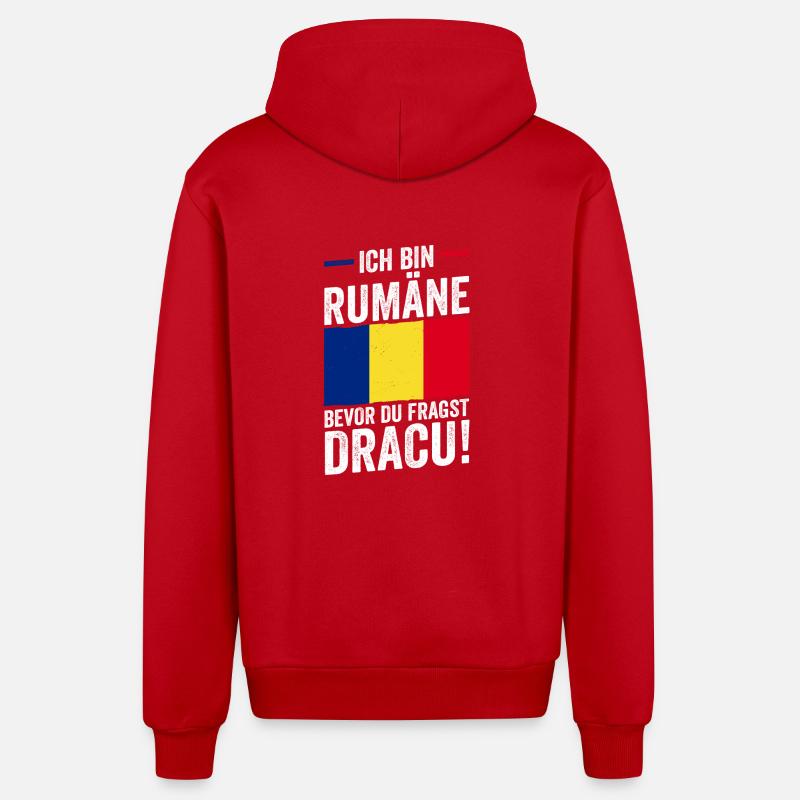 Roumain Roumanie Roumanie - Veste à capuche bio décontractée fabriquée en UE - rouge