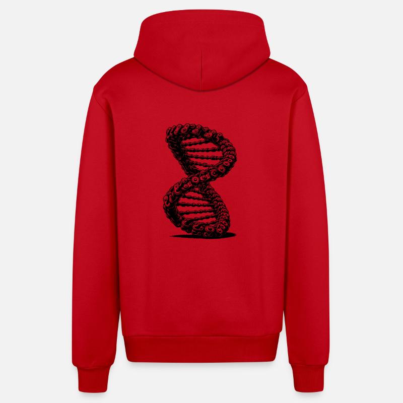 Möbius Loop Curved Chains DNA - Organic Relaxed Hooded Jacket Made in EU - red