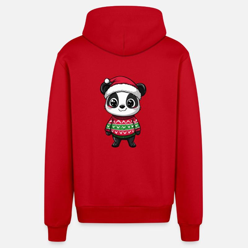 Panda Christmas Comic - Organic Relaxed Hooded Jacket Made in EU - red