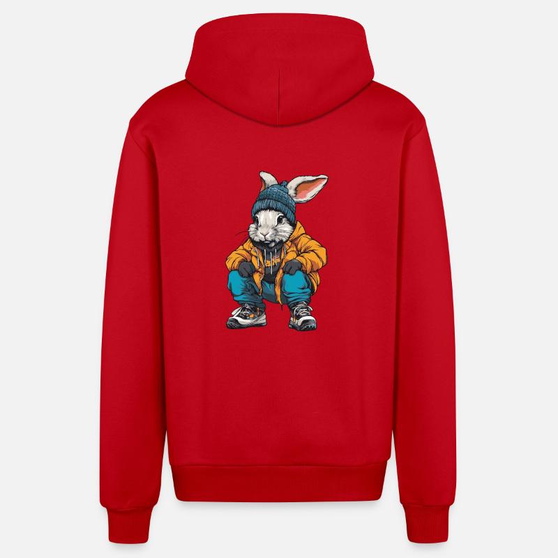 Lapin Drôle Hiver - Veste à capuche bio décontractée fabriquée en UE - rouge
