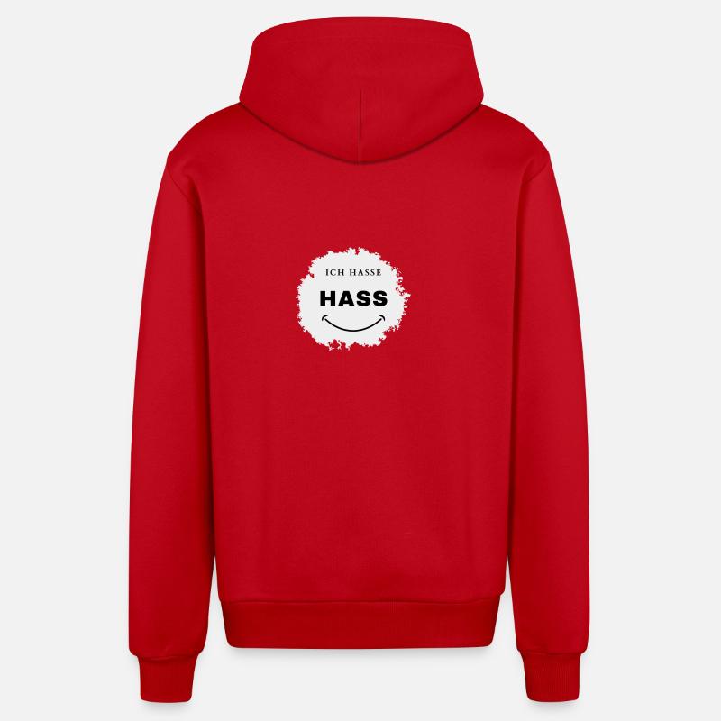 Spruch, ich hasse Hass,lustiges Statement - Organic Relaxed Kapuzenjacke Made in EU - Rot