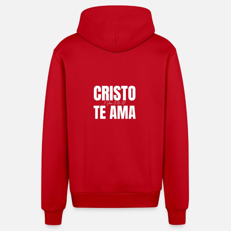 Christ t’aime (Blanc) - Veste à capuche bio décontractée fabriquée en UE - rouge