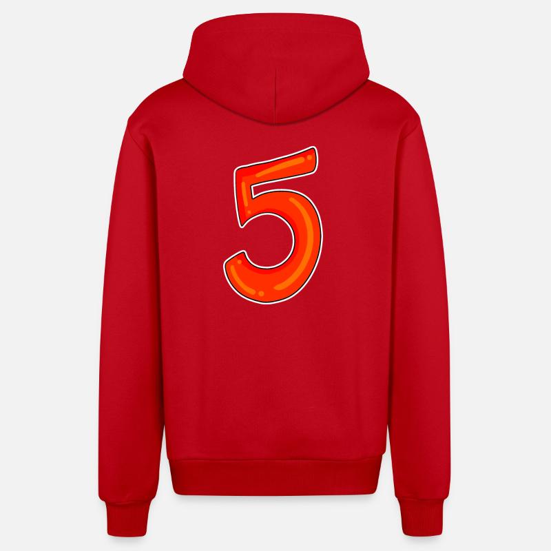 Symbole de cinq chiffres 5 - Veste à capuche bio décontractée fabriquée en UE - rouge