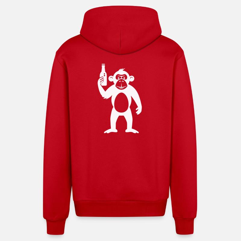 Humorvolle Affe mit Flasche - Organic Relaxed Kapuzenjacke Made in EU - Rot