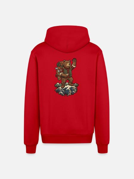 Bärenwanderer auf dem Gipfel - Organic Relaxed Kapuzenjacke Made in EU - Rot