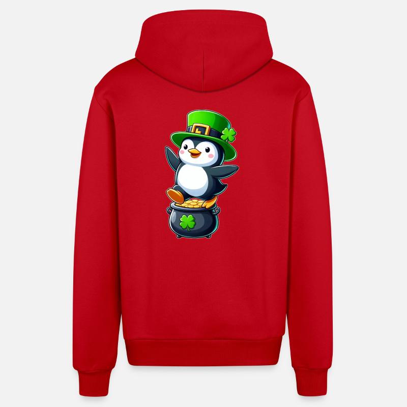 Saint-Patrick Pingouin Cylindre Trèfle - Veste à capuche bio décontractée fabriquée en UE - rouge