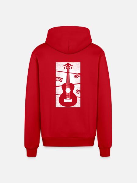 Ukulele meets geometry white - Organic Relaxed Hooded Jacket Made in EU - red