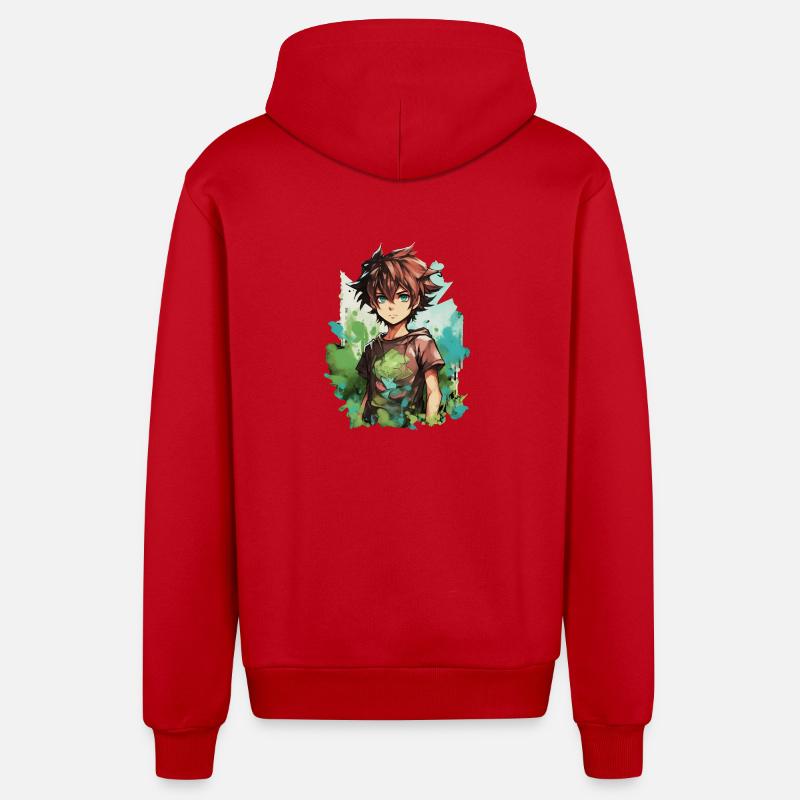 Garçon d’anime - Veste à capuche bio décontractée fabriquée en UE - rouge