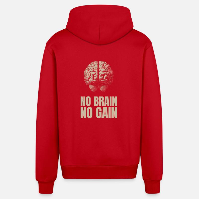No Brain No Gain - Veste à capuche bio décontractée fabriquée en UE - rouge