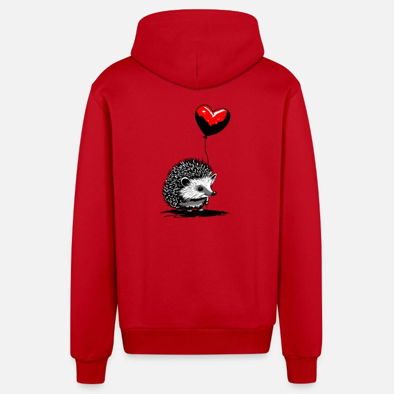 Hérisson avec ballon coeur - Heartful Creatures - Veste à capuche bio décontractée fabriquée en UE - rouge