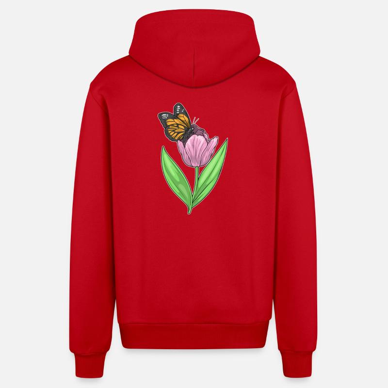 Papillon Tulipe - Veste à capuche bio décontractée fabriquée en UE - rouge