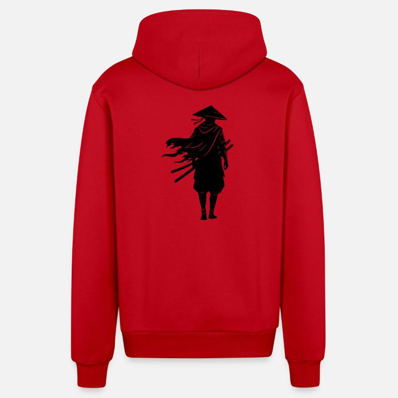 Shadow Warrior Samurai Straw Hat - Organic Relaxed Hooded Jacket Made in EU - red