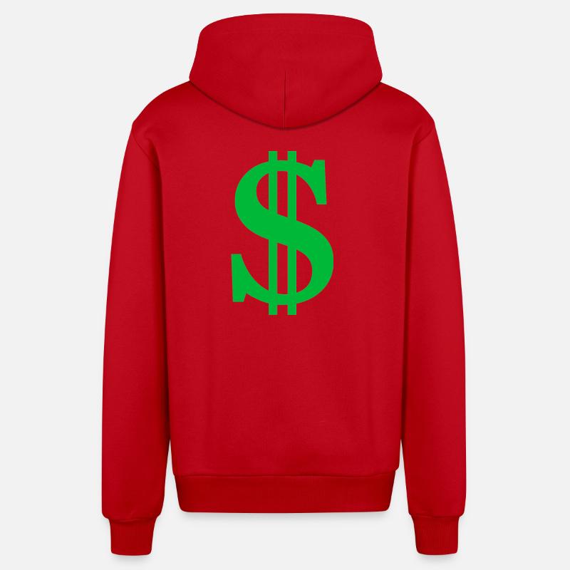 Signe dollar - Veste à capuche bio décontractée fabriquée en UE - rouge