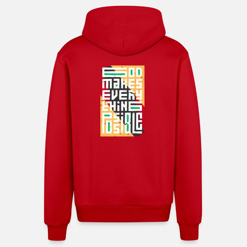 God Makes Everything Possible - Organic Relaxed Hooded Jacket Made in EU - red