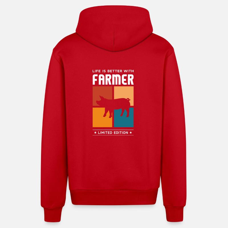 Cultivateur - Veste à capuche bio décontractée fabriquée en UE - rouge