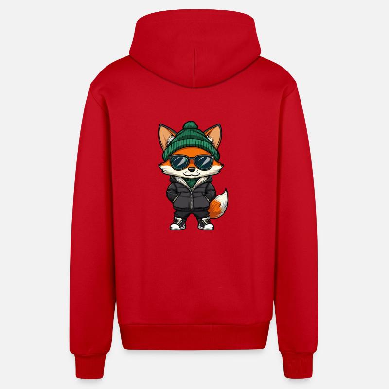 Bande dessinée d’hiver Fox - Veste à capuche bio décontractée fabriquée en UE - rouge