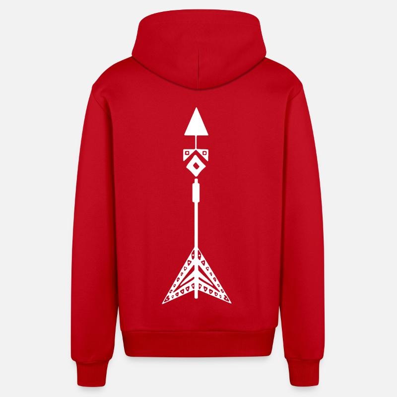 Symbole blanc d'une flèche amérindienne - Veste à capuche bio décontractée fabriquée en UE - rouge