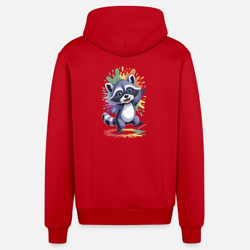 Raton laveur joyeux aux couleurs - Veste à capuche bio décontractée fabriquée en UE - rouge