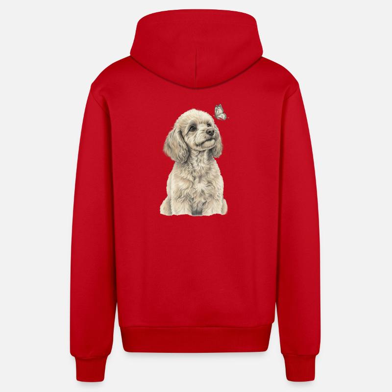 Caniche avec chien papillon Goldendoodle - Veste à capuche bio décontractée fabriquée en UE - rouge