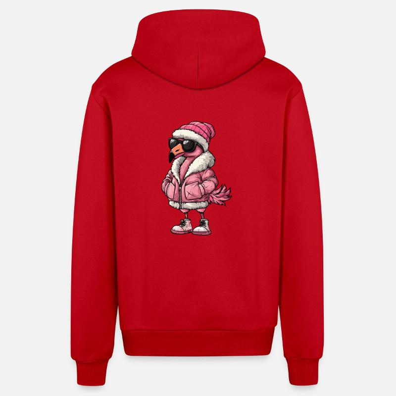 Flamingo Cool Comic - Organic Relaxed Hooded Jacket Made in EU - red