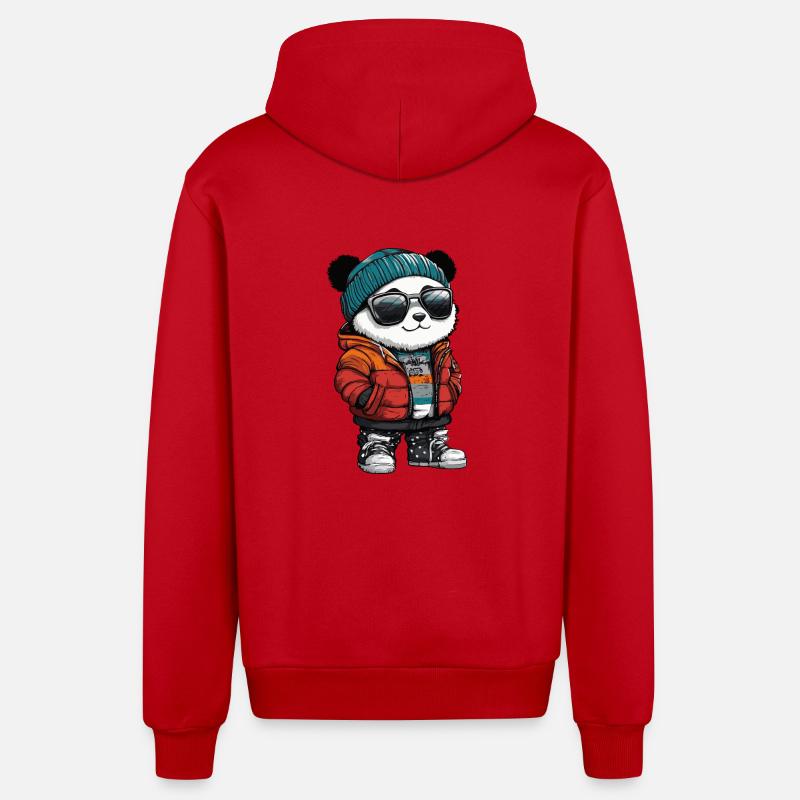 Bande dessinée d’hiver Panda - Veste à capuche bio décontractée fabriquée en UE - rouge