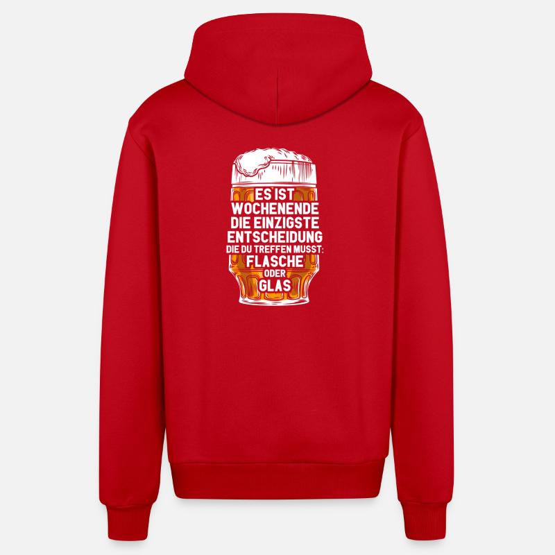 Wochenende Flasche Oder Glas / Bier Spruch - Organic Relaxed Kapuzenjacke Made in EU - Rot