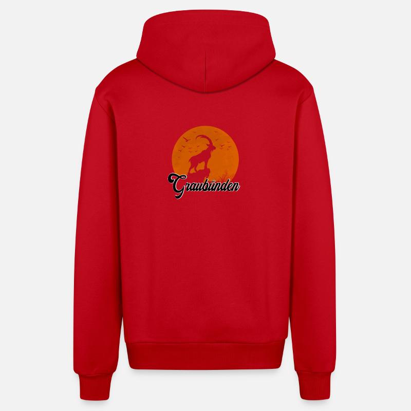 Silhouette lunaire à bandes grises - Veste à capuche bio décontractée fabriquée en UE - rouge