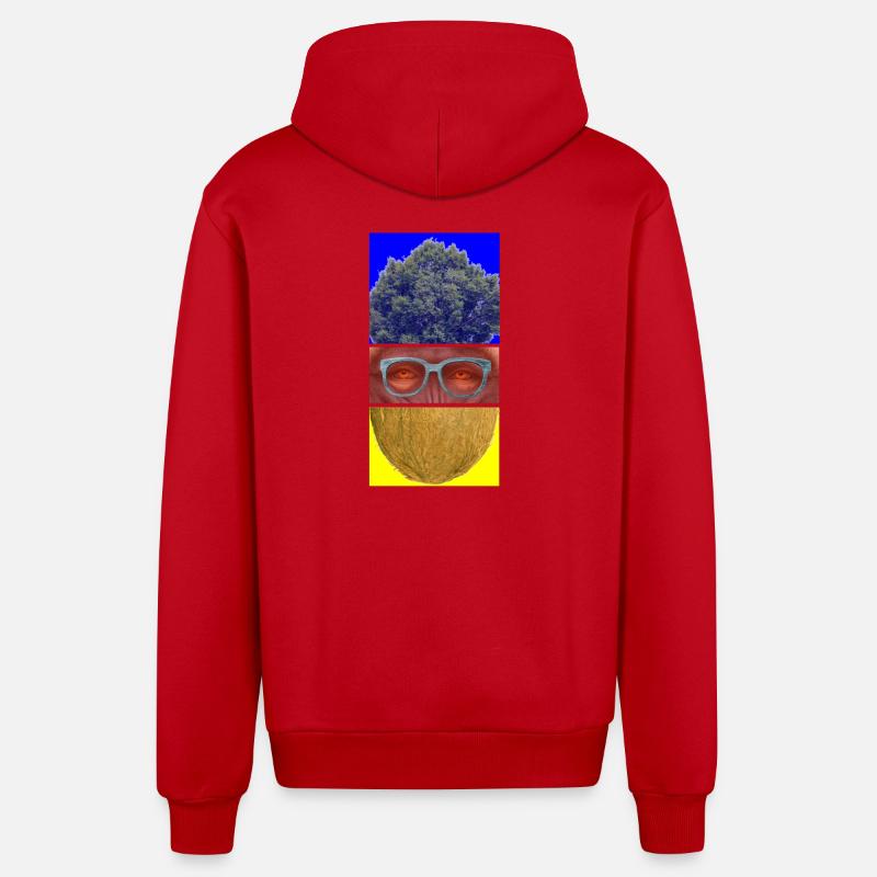 Triptyque coloré: arbre, visage et noix - Veste à capuche bio décontractée fabriquée en UE - rouge